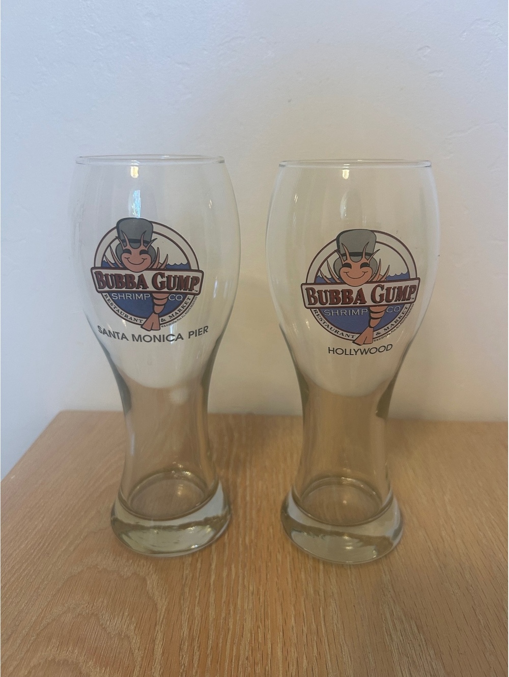 Set of 2 Bubba Gump Shrimp Co. Pilsner Glasses - Santa Monica Pier and Hollywood